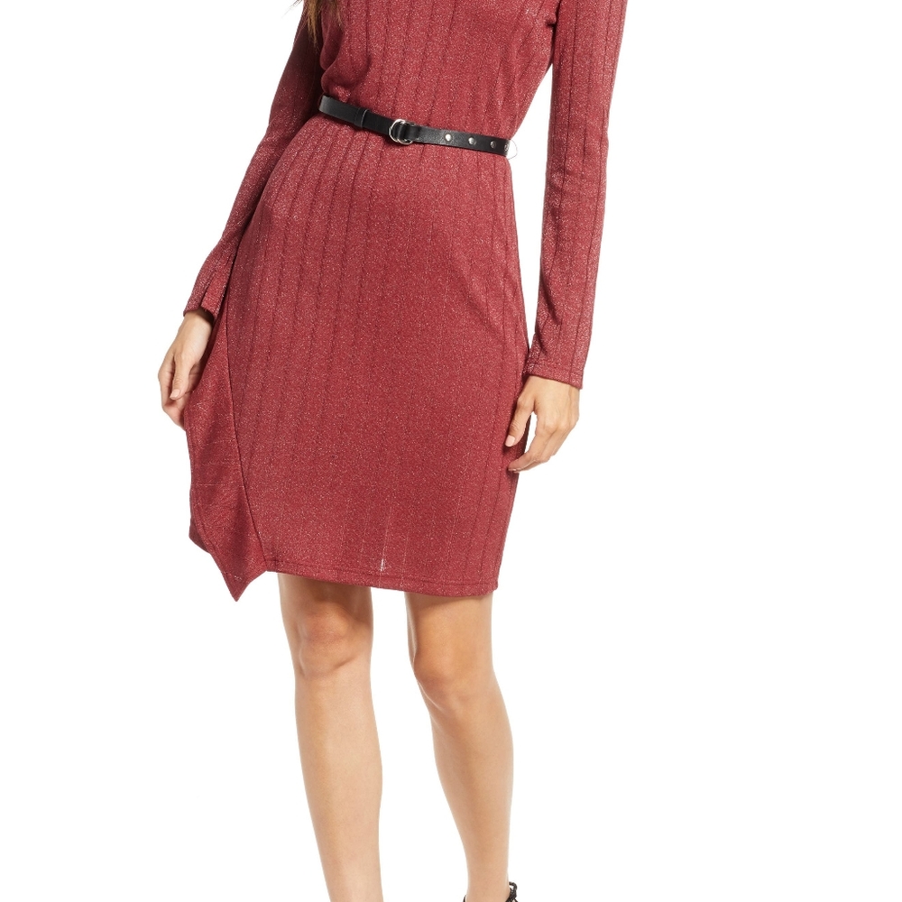 SAM EDELMAN Belted Long Sleeve Sheath Dress Amber (zipper doesn't work)